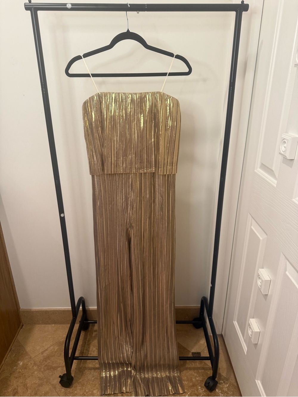 Amanda Uprichard Metallic Gold Strapless Evening Jumpsuit